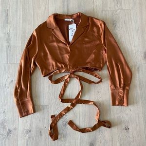 Lush V Criss Cross Long Sleeve Blouse